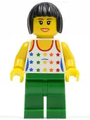 Minifigurka: TWN110:  Shirt with Female Rainbow Stars Pattern, Green Legs, Black Bob Cut Hair