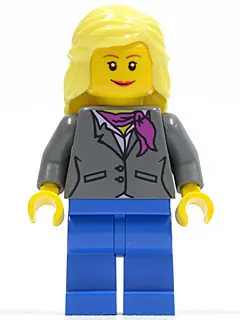 TWN119:  Dark Bluish Gray Jacket with Magenta Scarf, Blue Legs, Bright Light Yellow Female Hair Mid-Length