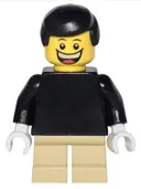 Minifigurka: TWN122:  Plain Black Torso with Black Arms, Tan Short Legs, Black Male Hair