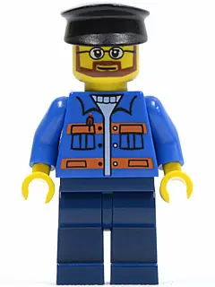 TWN124:  Blue Jacket with Pockets and Orange Stripes, Dark Blue Legs, Black Hat