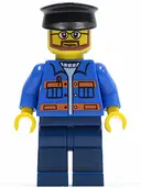 Minifigurka: TWN124:  Blue Jacket with Pockets and Orange Stripes, Dark Blue Legs, Black Hat