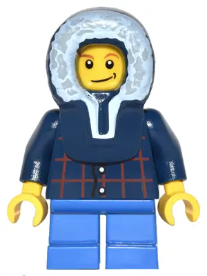 TWN125:  Plaid Button Shirt, Blue Short Legs, Dark Blue Hood, Lopsided Smile with Dimple