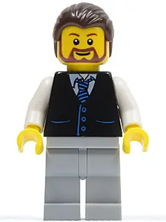 TWN135:  Black Vest with Blue Striped Tie, Light Bluish Gray Legs, White Arms, Dark Brown Hair, Brown Beard Rounded