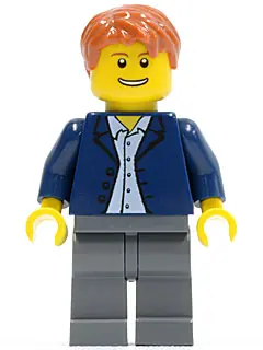 TWN136:  Dark Blue Jacket, Light Blue Shirt, Dark Bluish Gray Legs, Dark Orange Male Hair