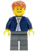 Minifigurka: TWN136:  Dark Blue Jacket, Light Blue Shirt, Dark Bluish Gray Legs, Dark Orange Male Hair