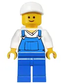 Minifigurka: TWN138:  Overalls Blue over V-Neck Shirt, Blue Legs, White Short Bill Cap
