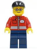 Minifigurka: TWN145:  Post Office White Envelope and Stripe, Dark Blue Legs, Black Short Bill Cap
