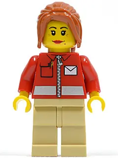 TWN146:  Post Office White Envelope and Stripe, Tan Legs, Dark Orange Ponytail Long with Side Bangs