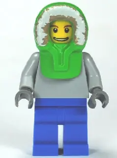 TWN149:  Plain Light Bluish Gray Torso, Blue Legs, Bright Green Hood
