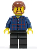 Minifigurka: TWN150:  Plaid Button Shirt, Black Legs, Reddish Brown Male Hair, Reddish Brown Beard and Eyebrows