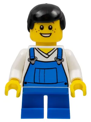 TWN151:  Overalls Blue over V-Neck Shirt, Blue Short Legs, Black Male Hair