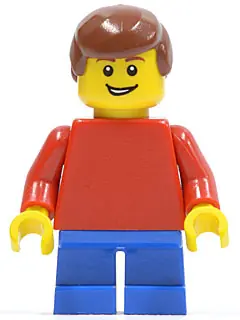 TWN152:  Plain Red Torso with Red Arms, Blue Short Legs, Reddish Brown Male Hair