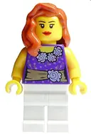 Minifigurka: TWN171:  Female Dark Purple Blouse with Gold Sash and Flowers, White Legs, Red Lips