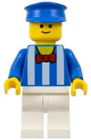 Minifigurka: TWN178:  Palace Cinema Employee - Blue Shirt with White Stripes and Red Bow Tie, White Legs, Blue Police Hat, Standard Grin