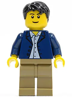 TWN186:  Dark Blue Jacket, Light Blue Shirt, Dark Tan Legs, Black Male Hair