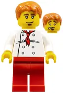 Minifigurka: TWN187:  Chef - White Torso with 8 Buttons, Red Legs, Dark Orange Short Tousled Hair