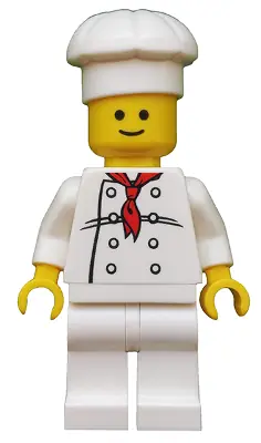 TWN192:  Chef - White Torso with 8 Buttons, Black Wrinkles, NO Back Print, White Legs, Standard Grin