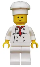 Minifigurka: TWN192:  Chef - White Torso with 8 Buttons, Black Wrinkles, NO Back Print, White Legs, Standard Grin