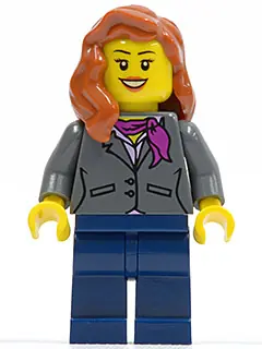 TWN217:  Dark Bluish Gray Jacket with Magenta Scarf, Dark Blue Legs, Dark Orange Female Hair over Shoulder