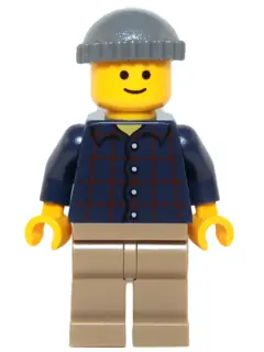 TWN219:  Plaid Button Shirt, Dark Tan Legs, Dark Bluish Gray Knit Cap, Standard Grin (Pool Player)