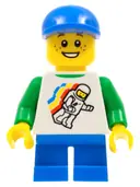 Minifigurka: TWN224:  Classic Space Minifigure Floating Pattern, Blue Short Legs, Blue Short Bill Cap