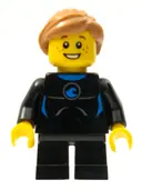 Minifigurka: TWN226:  Wetsuit with Blue Sign, Black Short Legs, Medium Nougat Ponytail and Swept Sideways Fringe