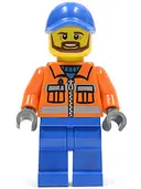 Minifigurka: TWN231:  Construction Worker - Orange Zipper, Safety Stripes, Orange Arms, Blue Legs, Blue Cap with Hole