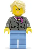 Minifigurka: TWN236:  Dark Bluish Gray Jacket with Magenta Scarf, Medium Blue Legs, Tan Hair (Grandma)