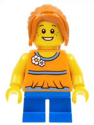 TWN238:  Girl, Blue Short Legs, Dark Orange Hair Ponytail Long with Side Bangs