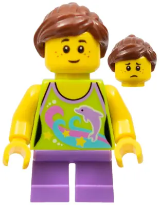 TWN241:  Girl, Dolphin Top, Short Medium Lavender Legs, Reddish Brown Ponytail and Swept Sideways Fringe