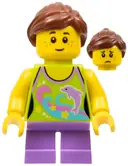 Minifigurka: TWN241:  Girl, Dolphin Top, Short Medium Lavender Legs, Reddish Brown Ponytail and Swept Sideways Fringe