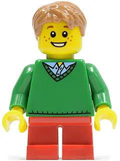 TWN242:  Boy, Green V-Neck Sweater, Red Short Legs