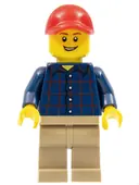 Minifigurka: TWN246:  Plaid Button Shirt, Dark Tan Legs, Red Cap with Hole, Lopsided Grin with Teeth