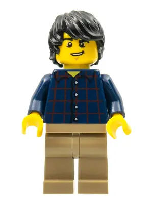 TWN255:  Plaid Button Shirt, Dark Tan Legs, Black Tousled Hair, Lopsided Grin, Chin Dimple