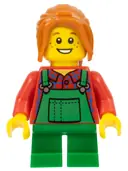 Minifigurka: TWN262:  Light Keeper Girl, Green Overalls, Short Legs