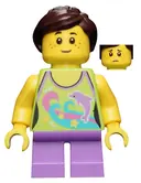 Minifigurka: TWN265:  Girl, Dolphin Top, Short Medium Lavender Legs, Dark Brown Ponytail and Swept Sideways Fringe