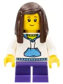 Minifigurka: TWN266:  Child - Girl, White Hoodie with Medium Blue Pocket, Dark Purple Short Legs, Dark Brown Long Hair, Freckles
