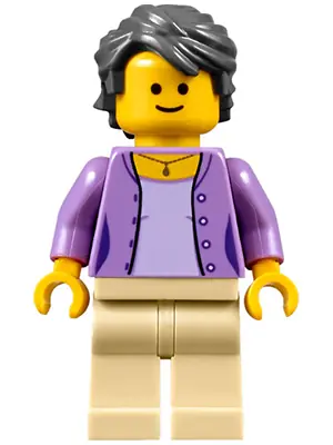 TWN268:  Florist - Female, Medium Lavender Jacket on Lavender Shirt, Tan Legs, Dark Bluish Gray Hair Swept Back Tousled