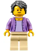 Minifigurka: TWN268:  Florist - Female, Medium Lavender Jacket on Lavender Shirt, Tan Legs, Dark Bluish Gray Hair Swept Back Tousled