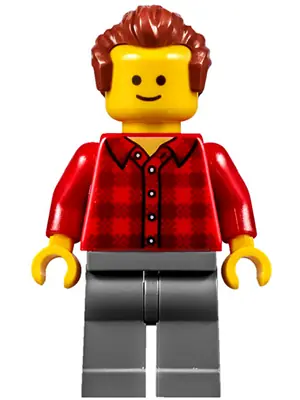 TWN274:  Music Store Assistant - Male, Red Plaid Flannel Shirt, Dark Bluish Gray Legs, Reddish Brown Hair