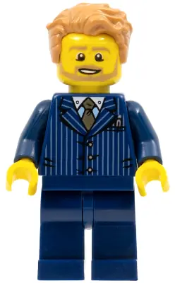 TWN277:  Businessman - Pinstripe Jacket and Gold Tie, Dark Blue Legs, Medium Nougat Tousled Hair, Beard