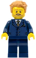 Minifigurka: TWN277:  Businessman - Pinstripe Jacket and Gold Tie, Dark Blue Legs, Medium Nougat Tousled Hair, Beard