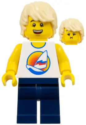 TWN285:  Surfboard on Ocean - Dark Blue Legs, Tan Tousled Hair