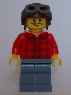 TWN286:  Red Plaid Flannel Shirt, Sand Blue Legs, Aviator Cap