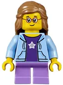 Minifigurka: TWN289:  Child - Girl, Bright Light Blue Hoodie, Medium Lavender Short Legs, Medium Nougat Female Hair Mid-Length, Glasses, Freckles