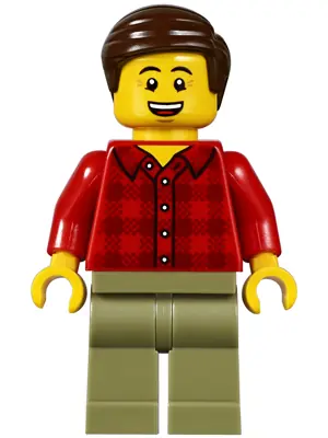 TWN295:  Dad, Red Plaid Flannel Shirt, Olive Green Legs, Dark Brown Smooth Hair