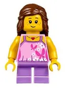 Minifigurka: TWN297:  Girl - Bright Pink Top with Butterflies and Flowers, Medium Lavender Short Legs, Reddish Brown Female Hair Mid-Length