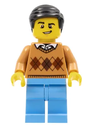 TWN298:  Dad - Medium Nougat Argyle Sweater, Medium Blue Legs, Black Smooth Hair