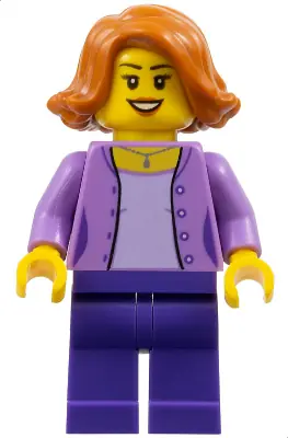 TWN299:  Mom - Medium Lavender Jacket over Lavender Shirt, Dark Purple Legs, Dark Orange Female Hair Short Swept Sideways