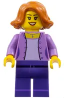 Minifigurka: TWN299:  Mom - Medium Lavender Jacket over Lavender Shirt, Dark Purple Legs, Dark Orange Female Hair Short Swept Sideways